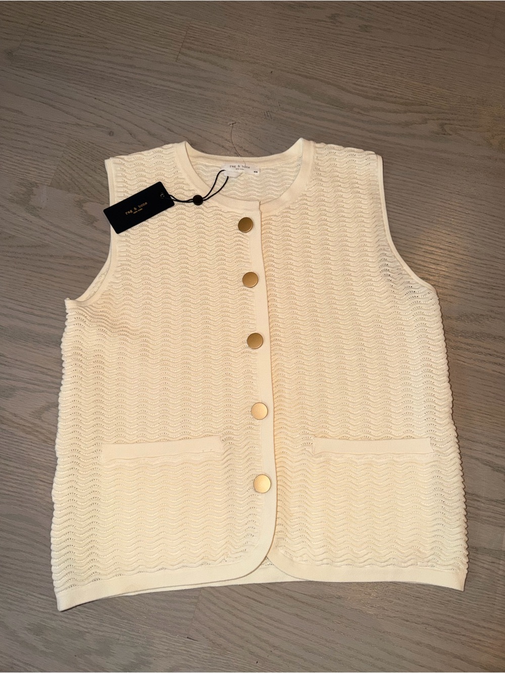 rag & bone Cream Sleeveless Knit Button Front Vest